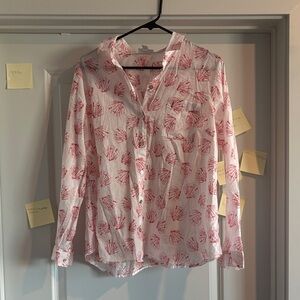 J. Jill White and red Button Down Shirt with seashells